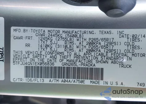 2014 Toyota Tacoma Prerunner V6 from USA, damaged, VIN 5TFJU4GN1EX056836